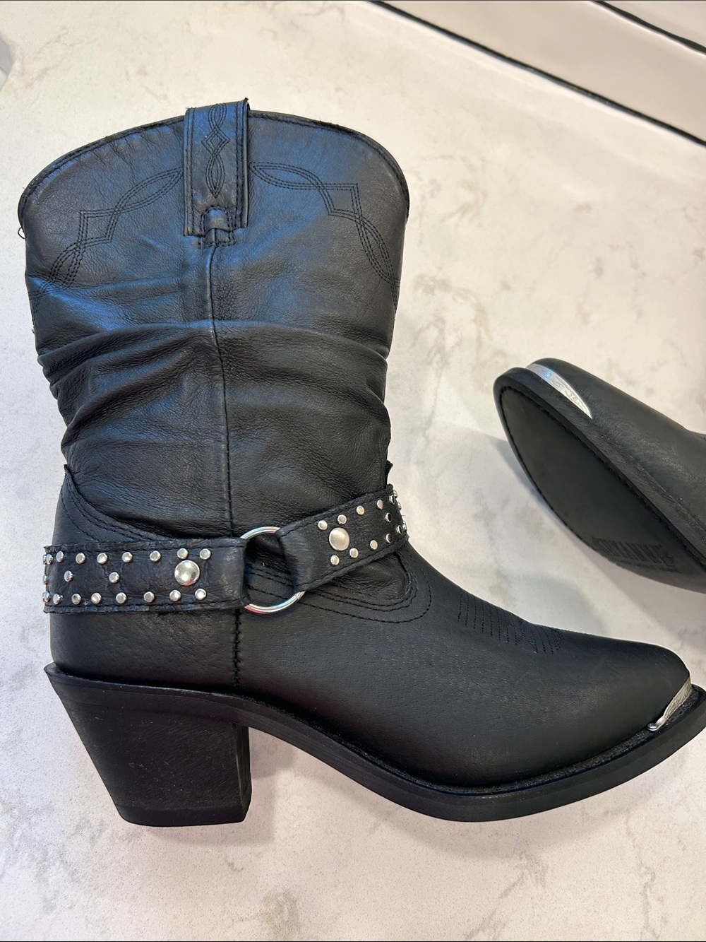 Shyanne Women's Tammye Slouch Harness Western Boho Boot - Round Toe Size 9 Black - Picture 12 of 15